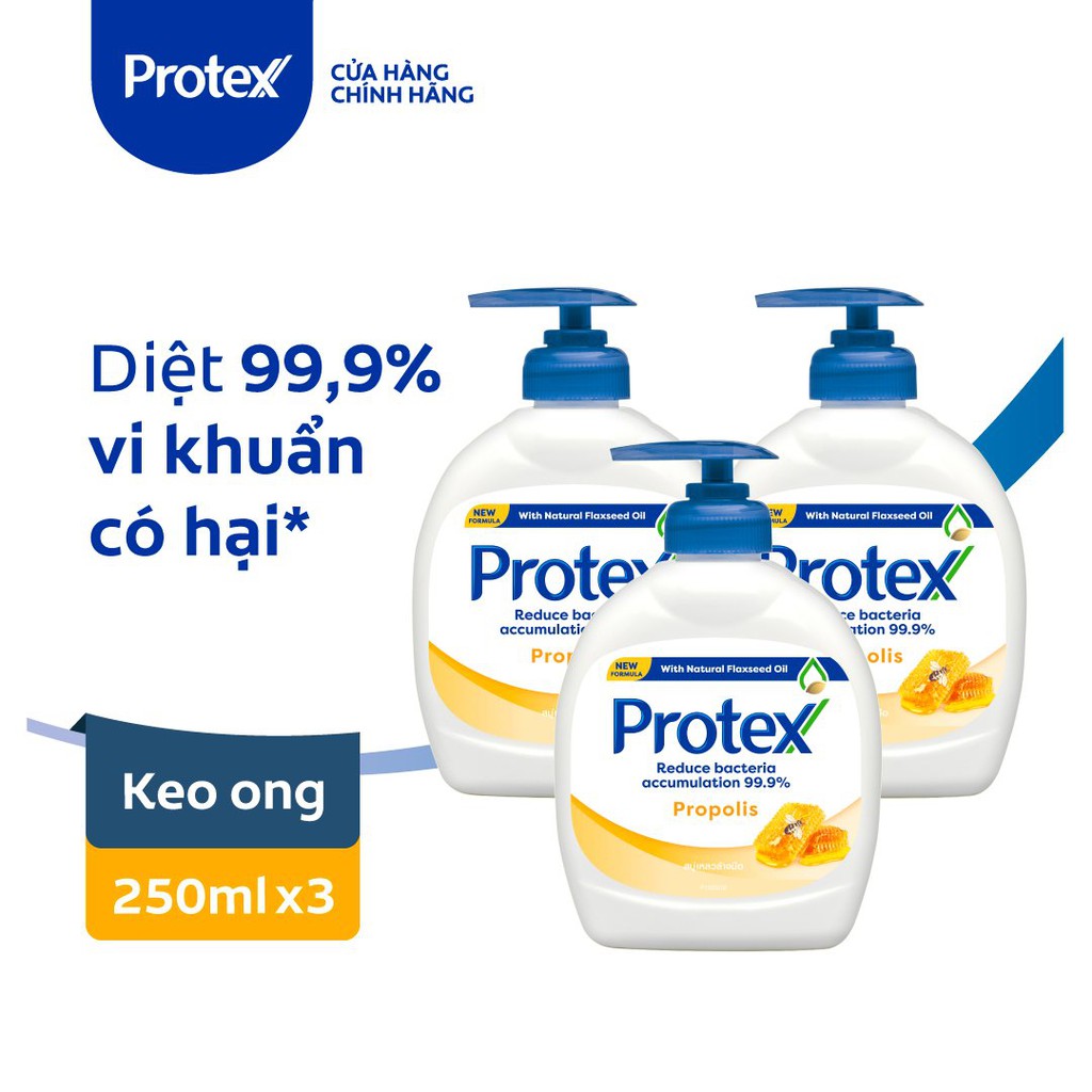 [Mã FMCGCO5 giảm 8% đơn 250K] Combo 3 Nước rửa tay diệt khuẩn Protex Propolis keo ong 250ml/chai