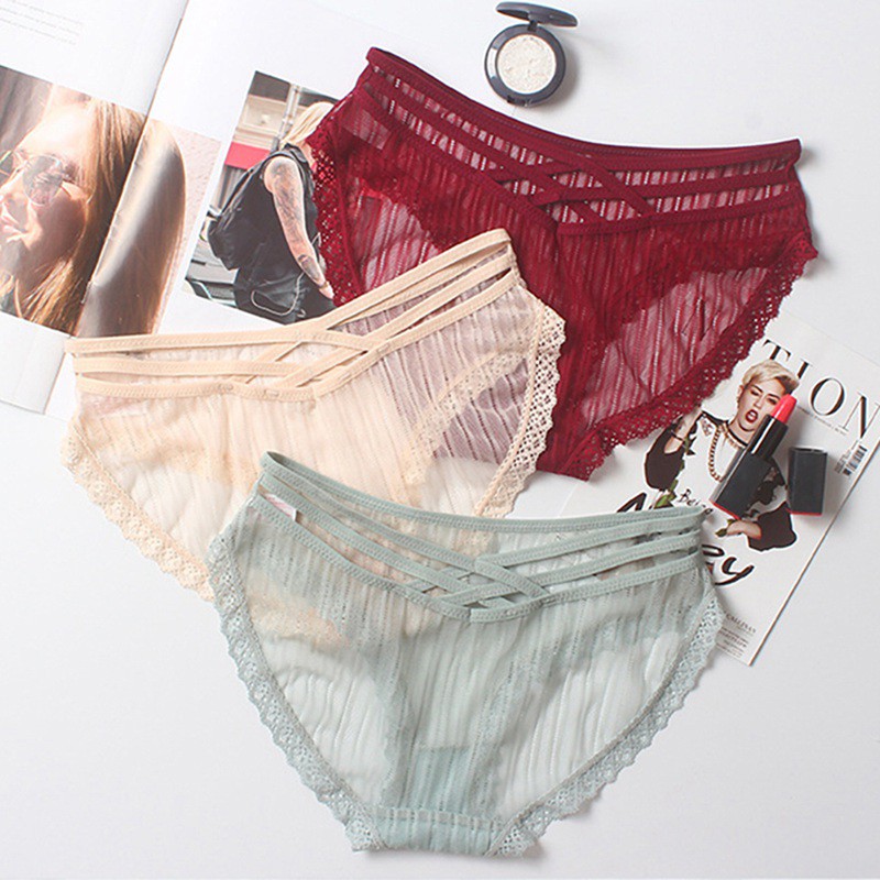 Quần Lót Ren Hoa Lưng Thấp Thiết Kế Dây Đan Chéo Quyến Rũ