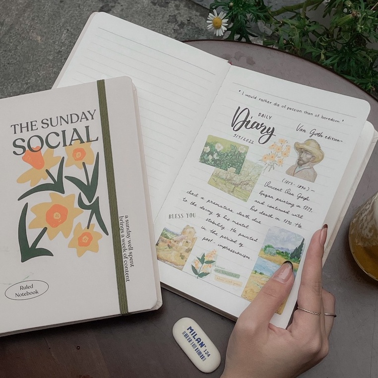 Sổ tay A5 ghi chép chấm dot, grid, kẻ ngang, ô vuông Crabit 130gsm, 144 trang, chuyên bullet journal, vẽ,Sunday Social