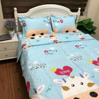 chọn bộ chăn hè ga gối bò sữa