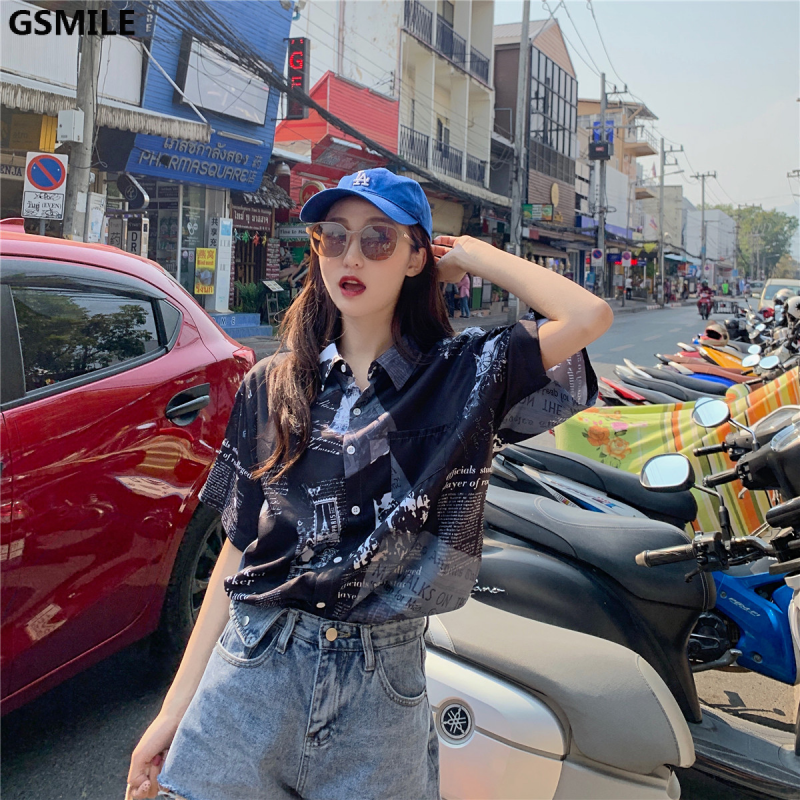 Áo sơ mi tay ngắn in họa tiết Harajuku phong cách Hàn Quốc cho nam/nữ | BigBuy360 - bigbuy360.vn