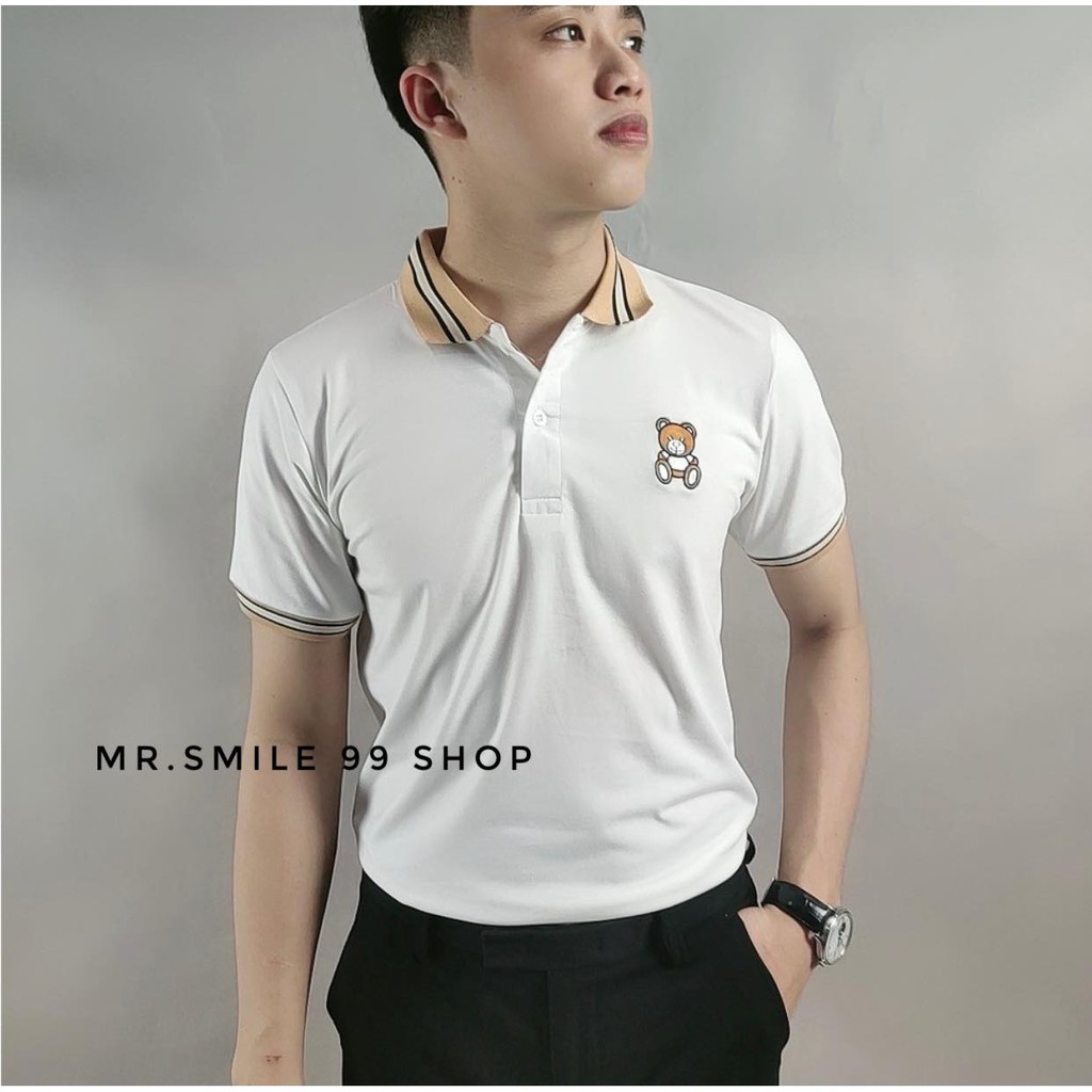 ÁO THUN POLO BASIC TRẮNG ĐEN CỔ BẺ THÊU GẤU MR SMILE 99 SHOP | BigBuy360 - bigbuy360.vn