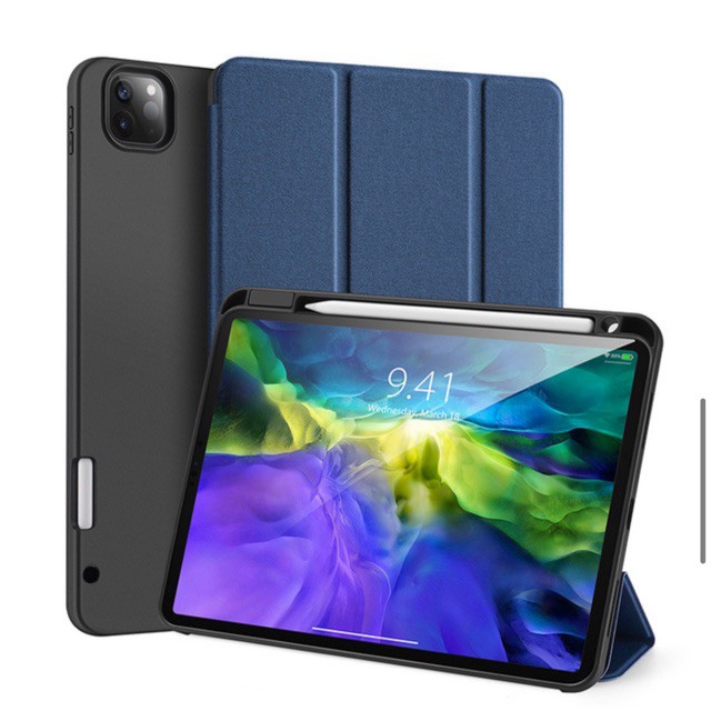 Bao da Smart Cover iPad Pro11/12.9 inch-2018/2020 DUX DUICS DOMO Series Khay Dẻo để bút, chống sốc,Vải Jean