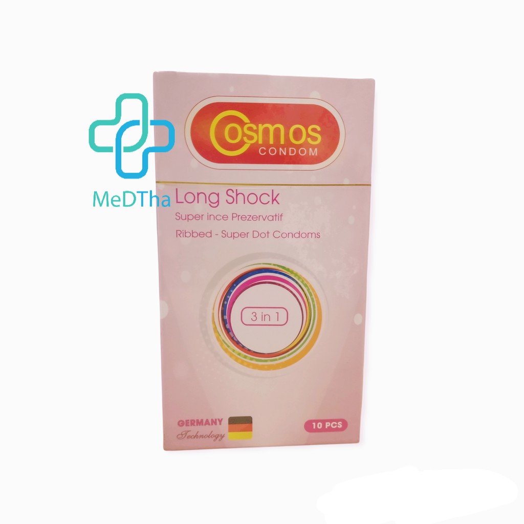 Bao cao su gân gai Cosmos Long Shock siêu mỏng 3 in 1 (Hộp 10 cái) Germany [Chính hãng]