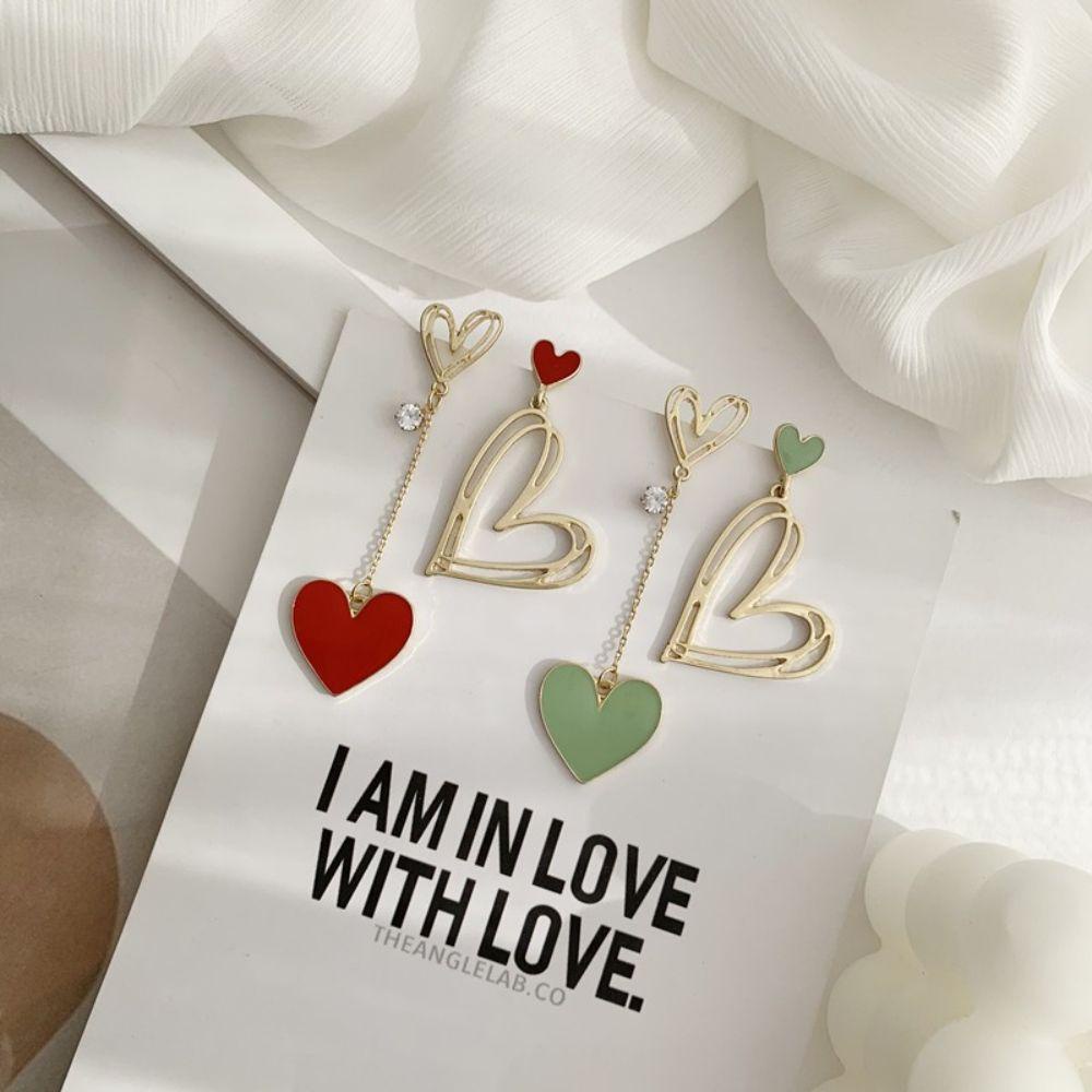 JARRED Khuyên Tai Trái Tim Đính Đá Phối Tua Rua Thời Trang