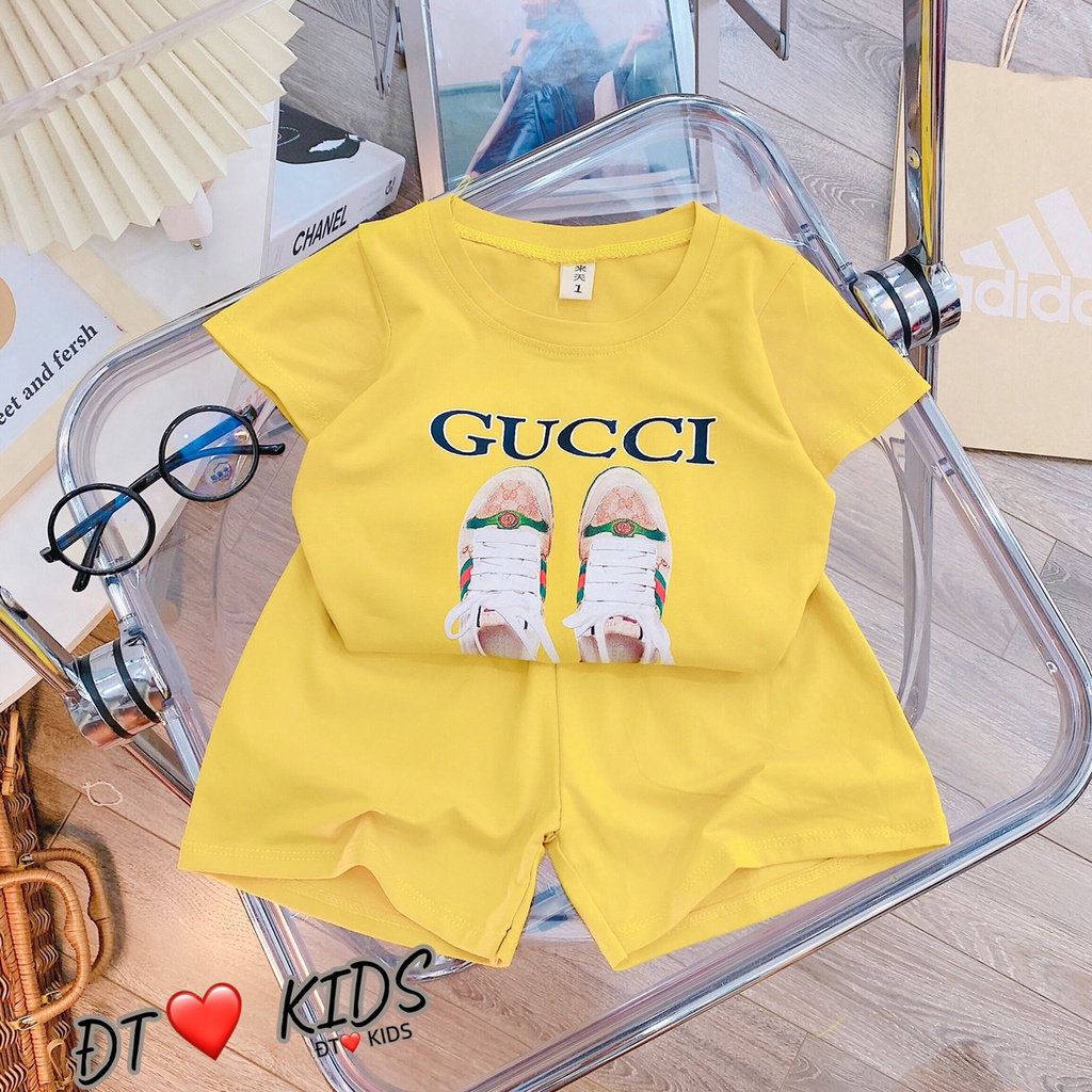 Bộ cộc tay bé gái, bộ quần áo họa tiết đôi giày 3D cho bé size 8-35kg