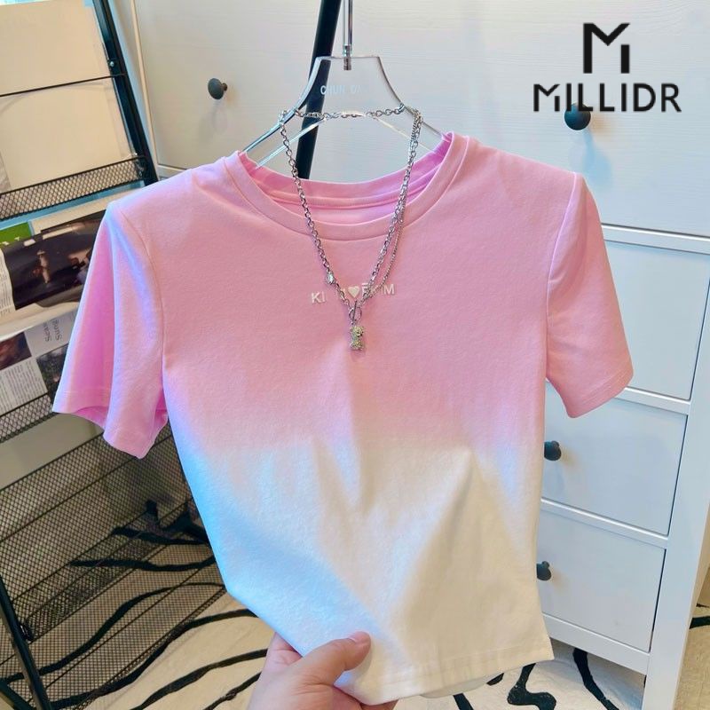 Áo Thun Cotton Tay Ngắn Màu Sắc Gradient Thời Trang Mùa Hè 2022 Dành Cho Nữ