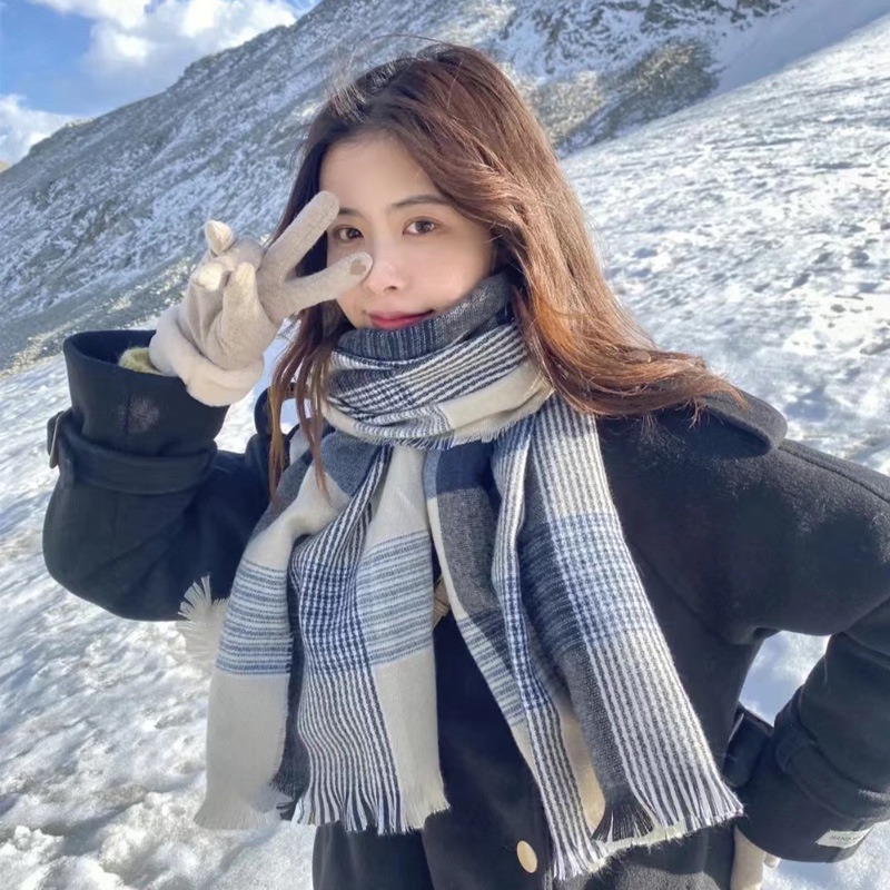 Khăn Choàng Cổ Cashmere Dày Ấm Áp Họa Tiết Kẻ Sọc Kiểu Hàn Quốc Thời Trang Mùa Đông 2022 Mới