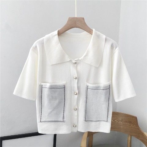 Áo ngắn dáng rộng cổ polo tay ngắn phong cách thời trang cho nữ