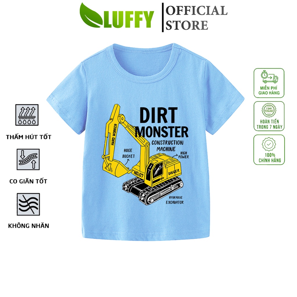Áo thun bé trai Luffy Store in hình Xe cần cẩu 1 chất cotton thoáng khí cao cấp Quần áo trẻ em từ 8-35kg ALUF111