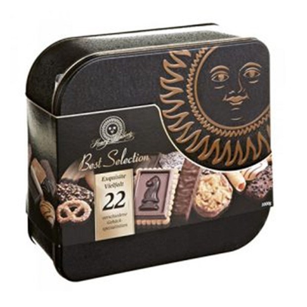 Bánh quy mặt trời hỗn hợp Lambertz – hộp thiếc trắng/đen 01 kg Tết 2019