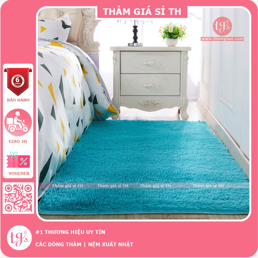 Thảm Lông Trải Sàn Phòng Khách Lông Xù Xanh Nước Biển 160x200