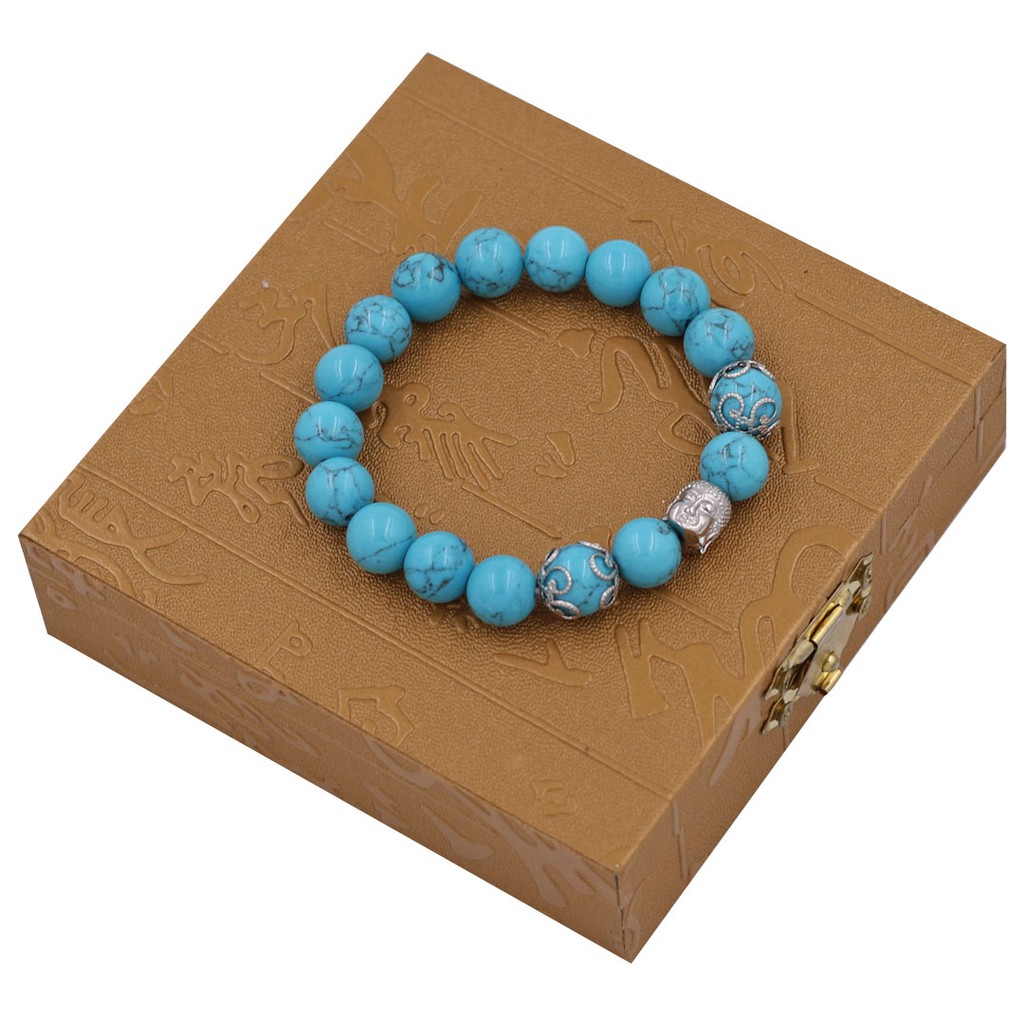 Chuỗi tay san hô xanh biển sọc 10 ly - Vòng chuỗi Như lai inox VSHXBSNLBKT10