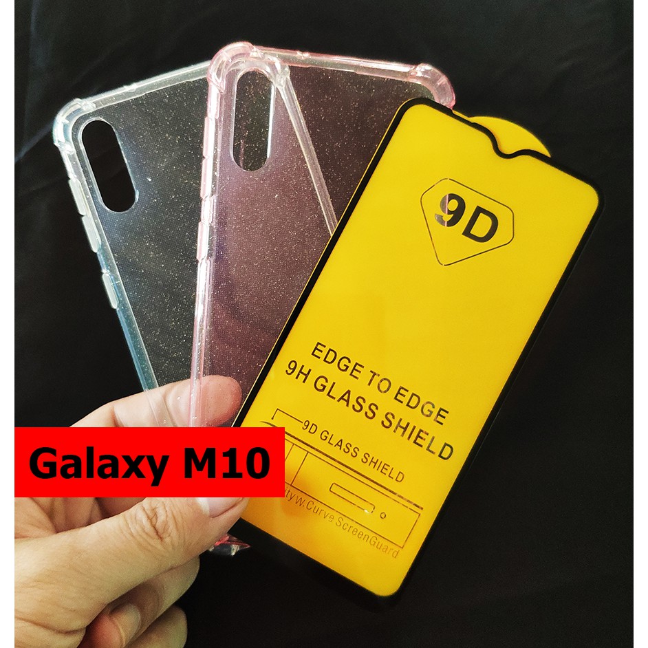 Bộ ốp lưng chống sốc kính cường lực full màn hình Galaxy M10 (ốp kim tuyến)