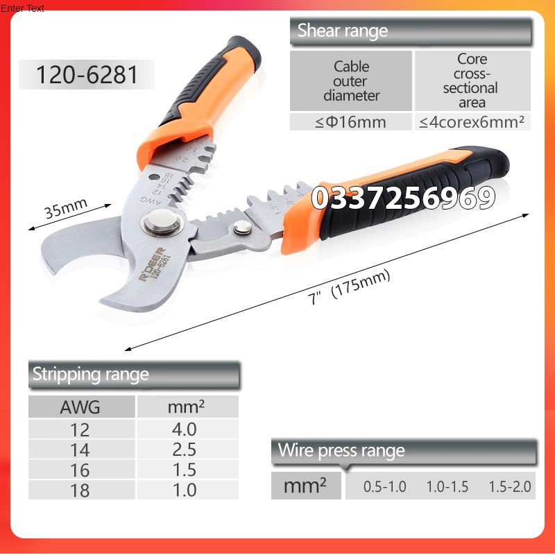 Kìm cắt dây đa năng cao cấp (Cắt cáp-Tuốt dây-Bấm cos) RT 120-6281 7inch/175mm Nhập Khẩu Đức bằng thép Chrome vanadium