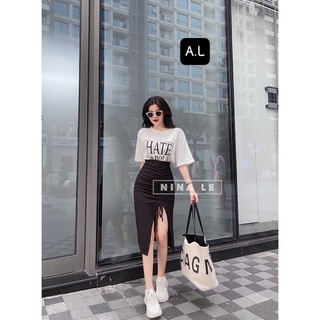 /set thun hate kèm chân váy dúm xẻ tà hot hit/có ảnh thật + video quay cận chất/