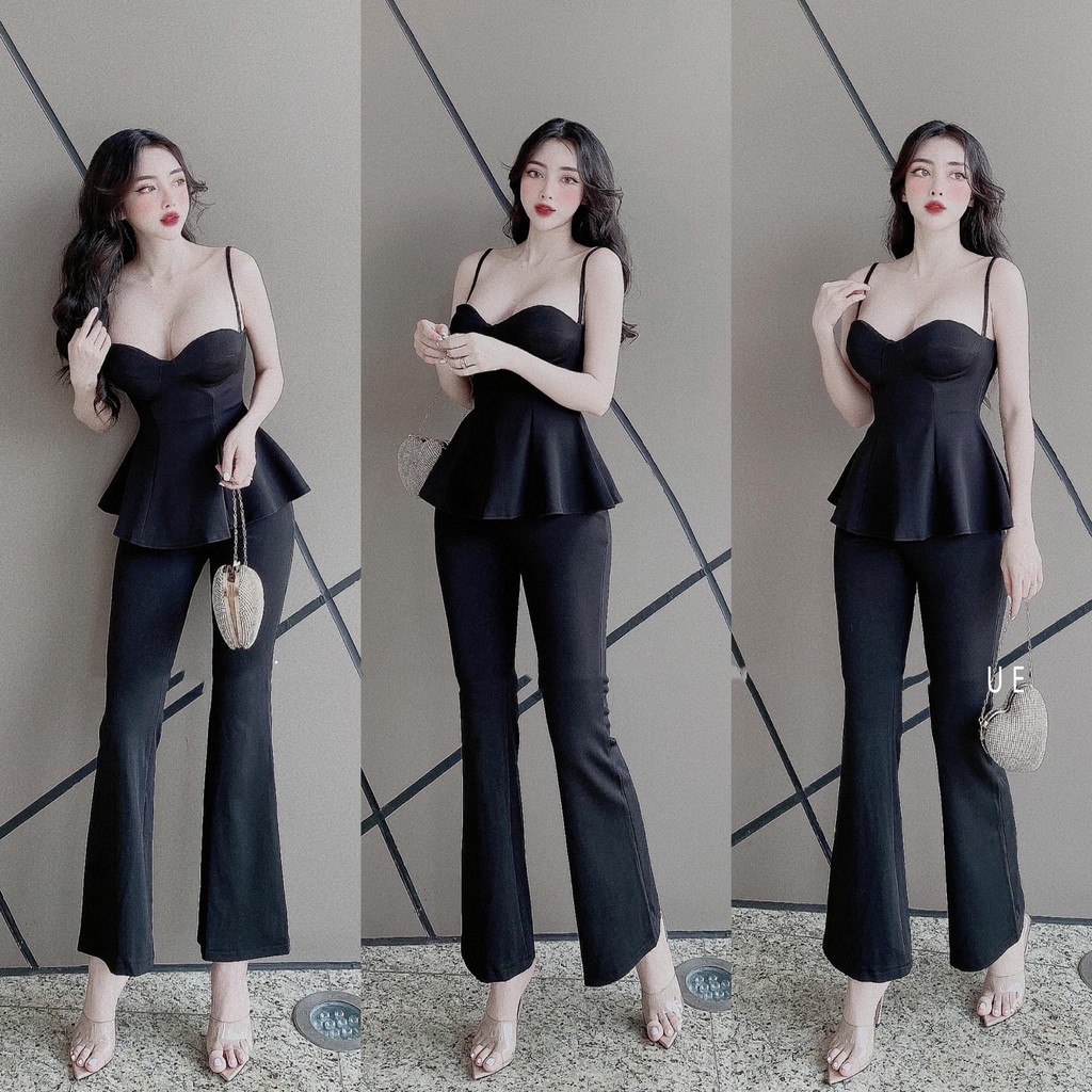 SET BỘ 2 DÂY ÁO XÒE PHỐI QUẦN ỐNG RỘNG (Có mút ngực) CÁ TÍNH