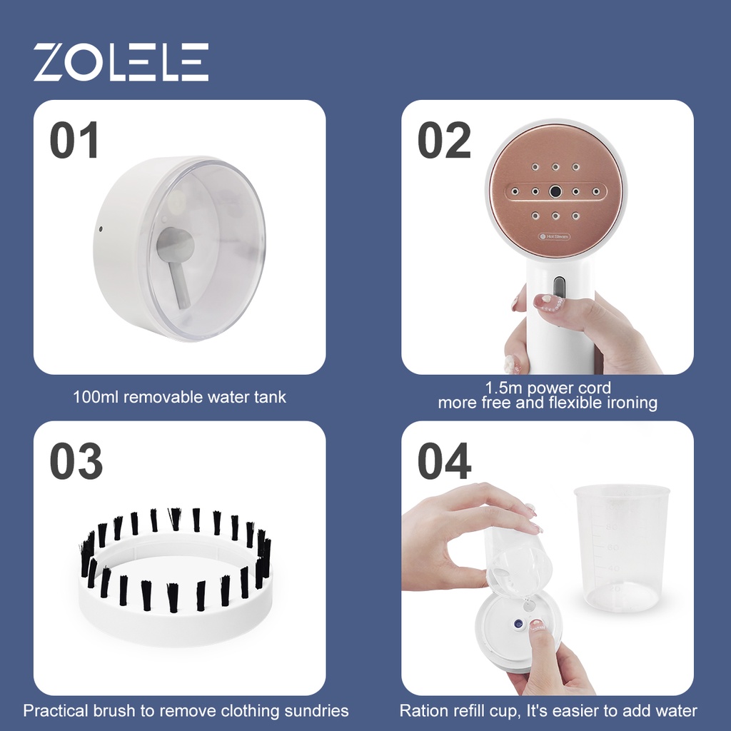 Bàn là hơi nước, Bàn ủi hơi nước cầm tay Zolele ZG101 Dung tích bình chứa nước 100ml