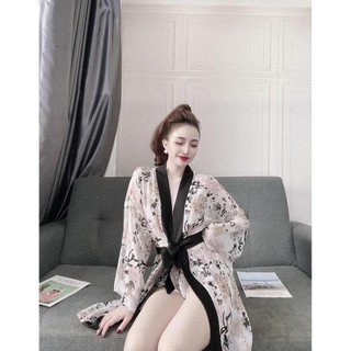 Áo choàng ngủ voan xuyên thấu, áo choàng ngủ kimono kèm quần gợi cảm quyến rủ cho nữ.