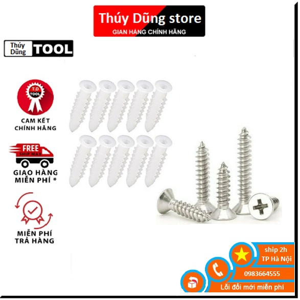 Bộ 20 tắc kê nhựa + 20 vít bắt tường (2p - 3p - 4p - 5p - 6p - 7p) cao cấp đa năng tiện lợi - Dũng Thúy