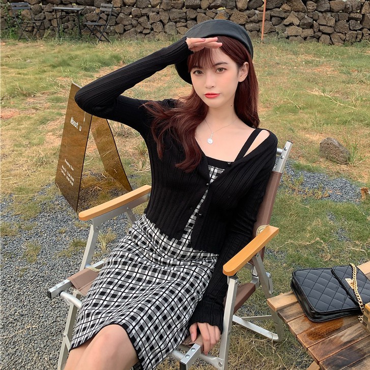 Đầm Hai Dây Hở Lưng Họa Tiết Ca Rô Quyến Rũ Dành Cho Nữ