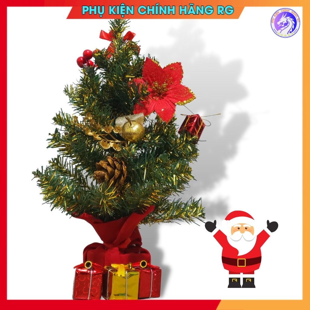 Cây thông Noel nở hoa mini màu xanh vàng cây thông giáng sinh để bàn trang trí đẹp lung linh