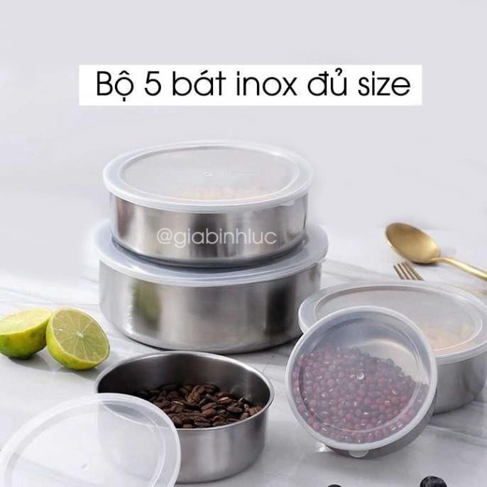 Bộ 5 bát inox có nắp đậy silicon [Hàng Loại 1-Giá tốt nhất]  bộ thố inox không gỉ đủ size bền đẹp | BigBuy360 - bigbuy360.vn