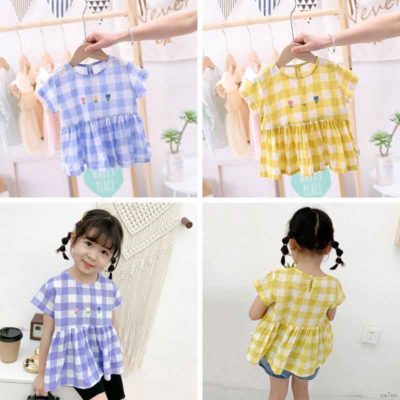 Áo Cotton Hoạ Tiết Sọc Ca Rô Cho Bé 1-6 Tuổi