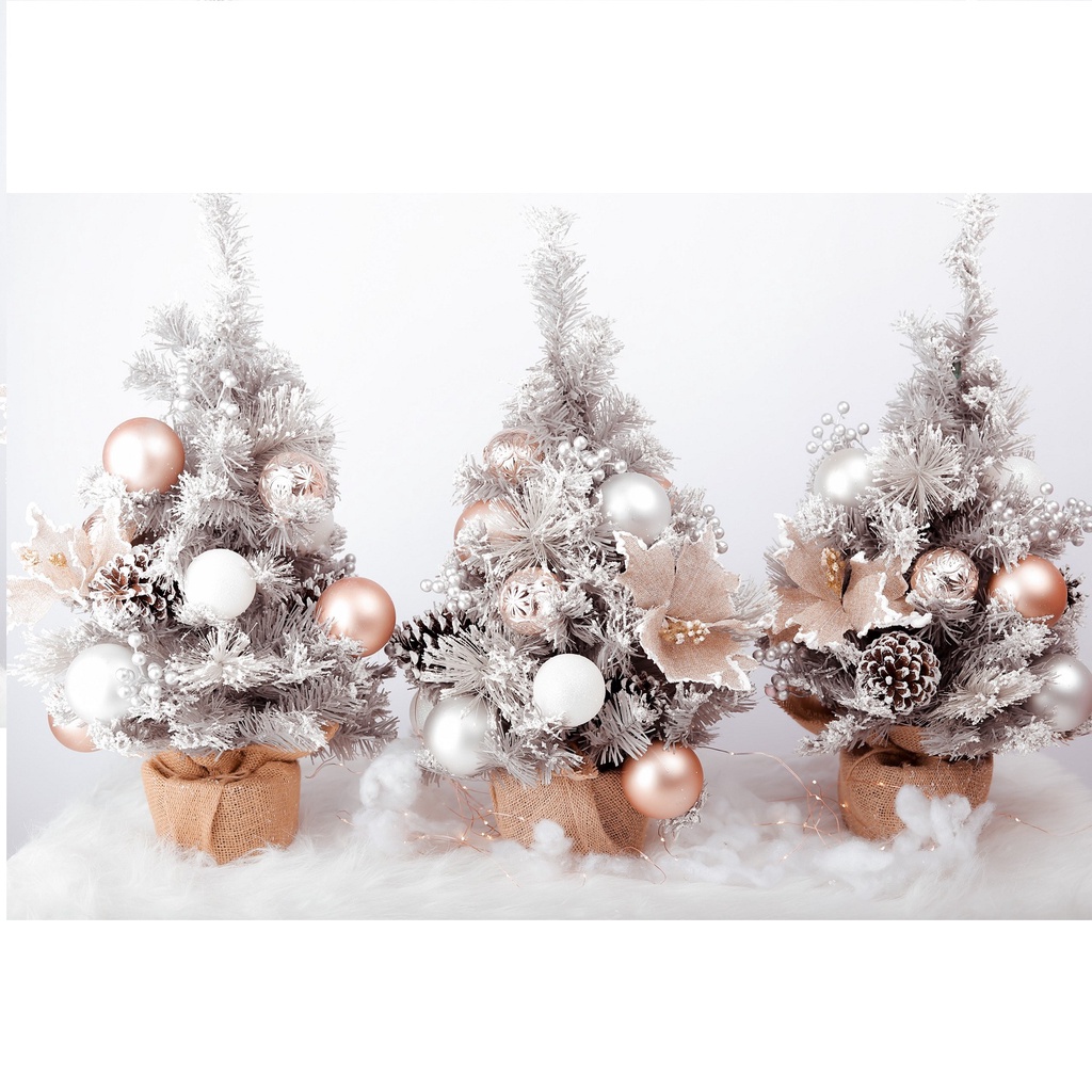 Cây thông Noel mini phủ tuyết màu vàng hồng sang chảnh size 30cm, 45cm, 60cm Nguyên Liệu Pha Chế Sỉ Hà Nội
