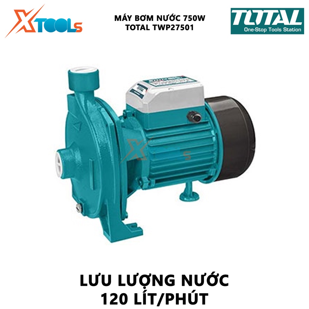 Máy bơm nước TOTAL TWP27501 Máy bơm nước dùng điện Công xuất 750W (1HP) Chiều cao 30m Độ hút 8m Lưu lượng nước 120L/phút