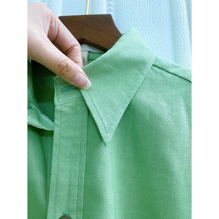 JUNE A06. Áo sơ mi tay dài Linen. Form basic. Có size lớn.