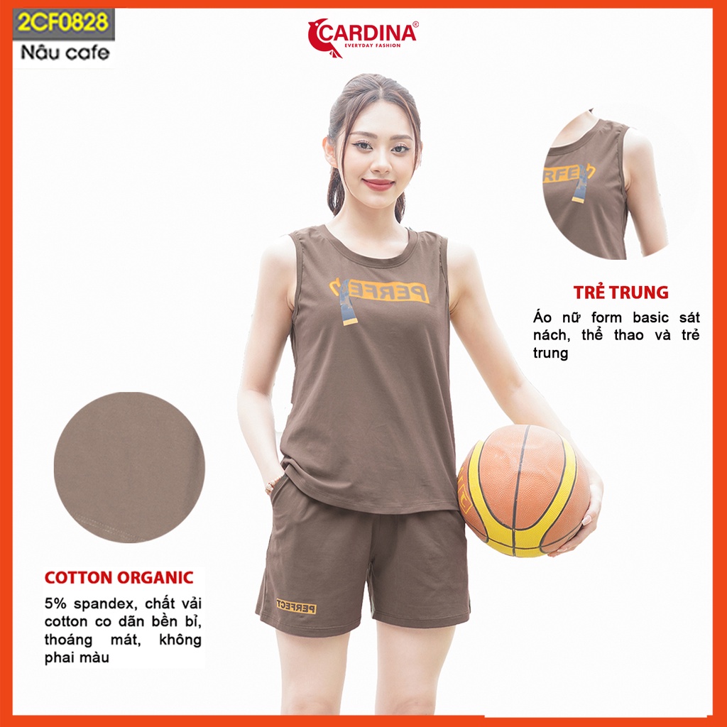 Đồ Bộ Nữ CARDINA Chất Cotton Nhật Cao Cấp Quần Đùi Áo Sát Nách Co Giãn 4 Chiều Thoáng Mát 2CF08