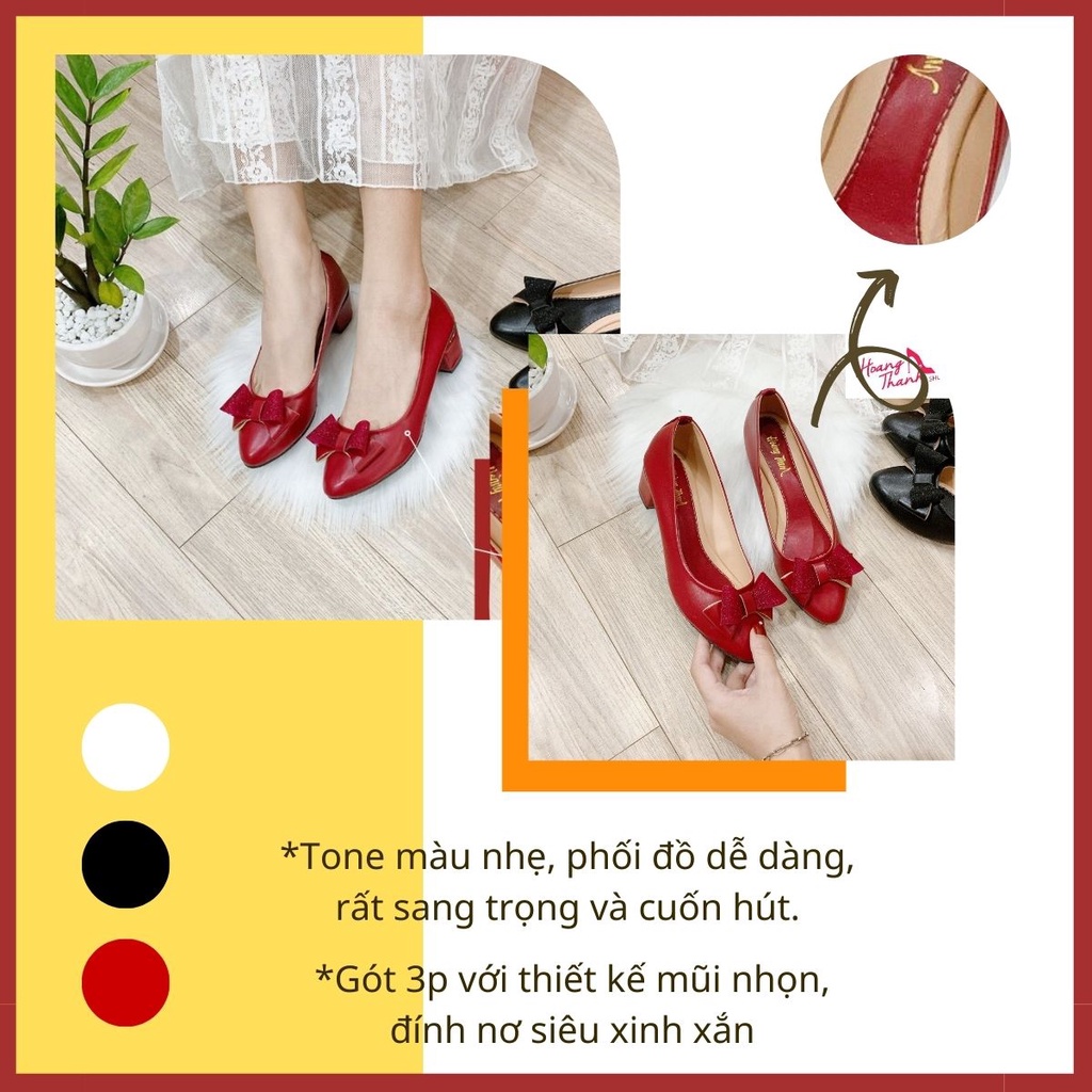 [Có bigsize 40-41] Giày Nữ, Giày Cao Gót Mũi Nhọn Gót Vuông 3cm Da Mềm Đi Nước Đi Mưa Được. Giày Hoàng Thanh G3 đỏ