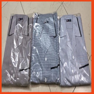 [Hot] Bộ đồ ngủ pijama Tay dài quần dài kẻ sọc dành cho Nam trung niên #uni