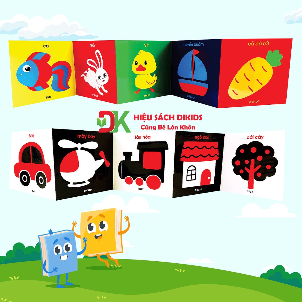 Sách - Flashcard kích thích thị giác cho trẻ sơ sinh song ngữ Anh Việt 40 tranh