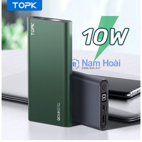 Sạc Dự Phòng TOPK I1006 10000mAh Cho iPhone Huawei Samsung Xiaomi Oppo Vivo Realme Hai Cổng Dung Lượng Có Màn Hình Led