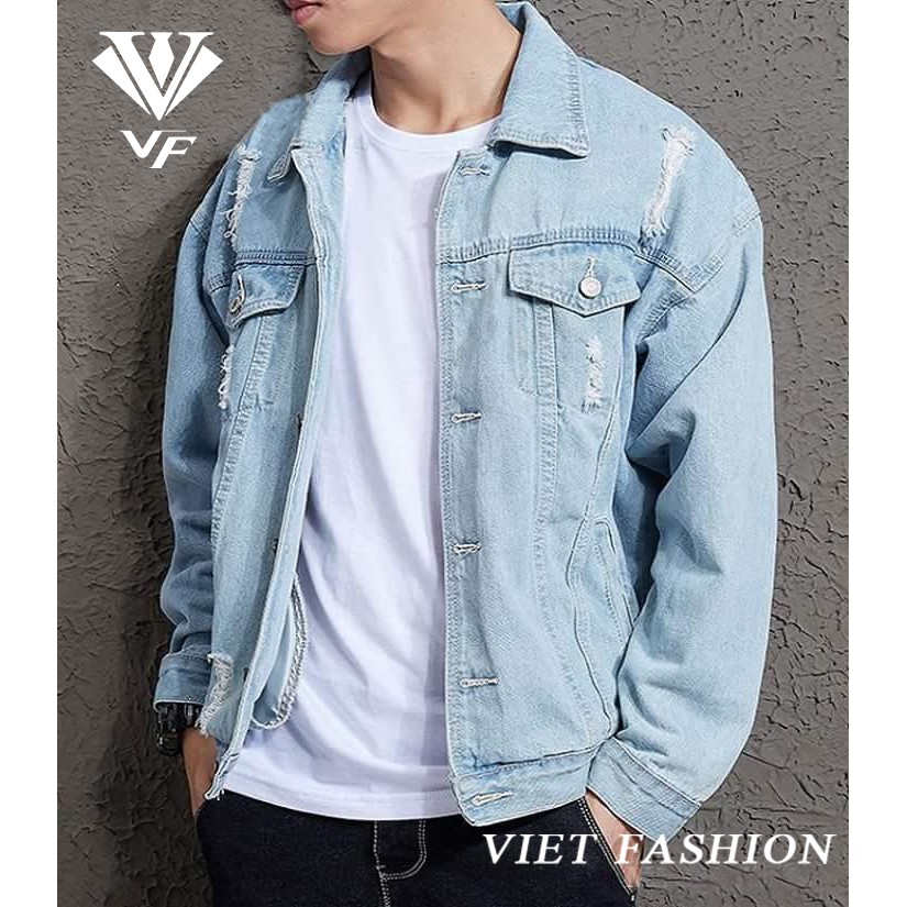 ÁO KHOÁC JEAN NAM XÁM LÔNG CHUỘT CAO CẤP THỜI TRANG CHẤT LIÊU ĐẸP VIET FASHION AKLC