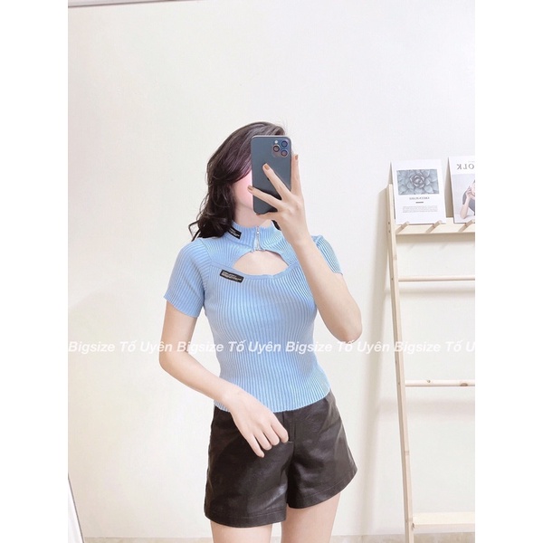 (T.U Bigsize 50-80kg) Áo Cộc Tay Khoá Cổ Khoét Ngực Dáng Ngắn Hàng QC