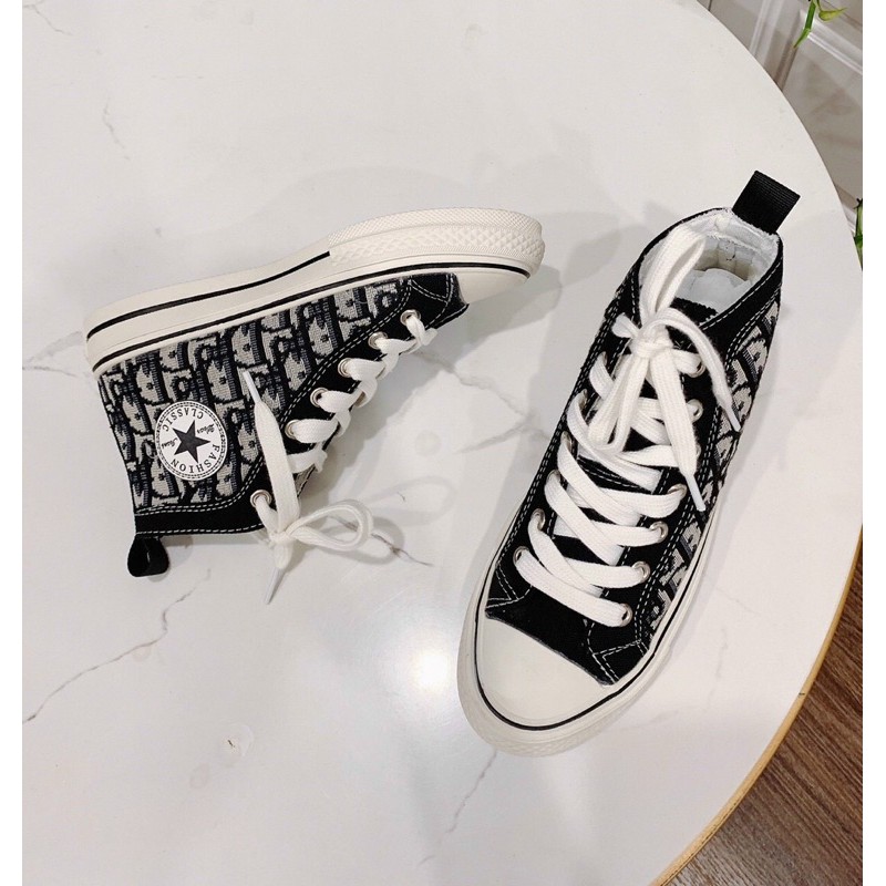 Giày thể thao Bata Sneaker Ulzzang hàng Quảng Châu cao cấp cổ cao màu đen phối họa tiết form cơ bản chất liệu vải bố