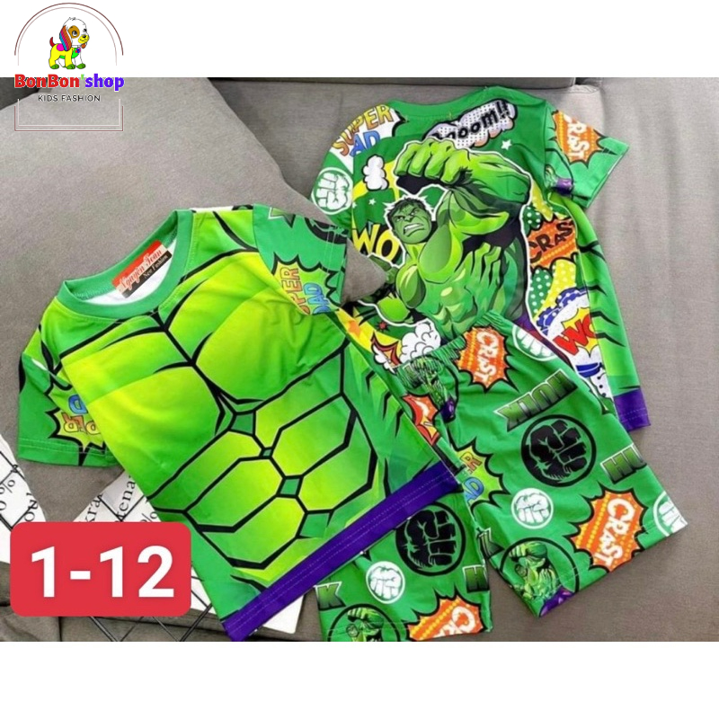 (SNH22)#Quần áo bé trai, Bộ cộc tay cho bé chất thun lạnh in 3D siêu nhân HUIK size 1-8 tuổi