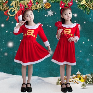 Váy Đầm Noel nhung đỏ kèm bờm cho bé gái 10-30kg