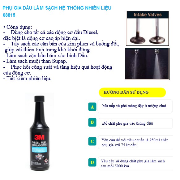 Dung môi làm sạch động cơ dầu 3M Diesel Fuel Tank Additive 08815 250ml