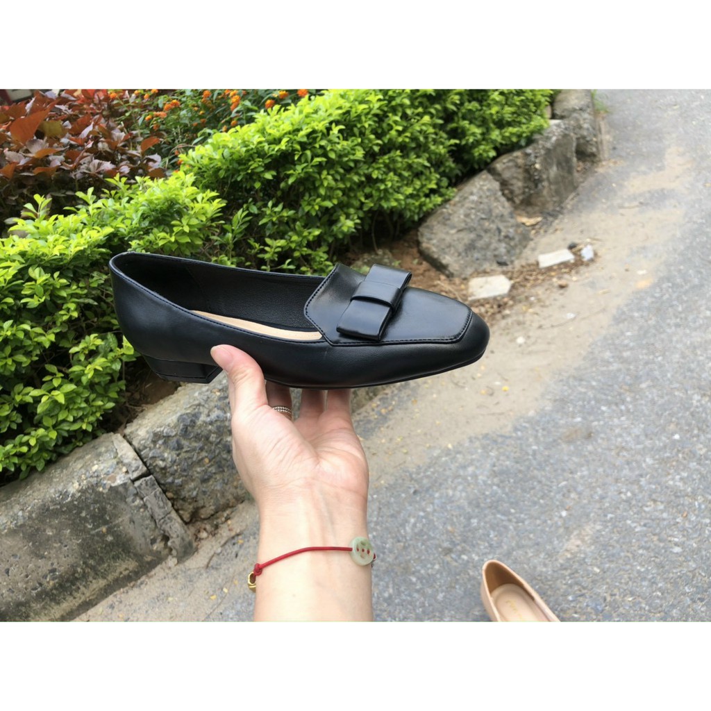 Giày moka bệt mũi vuông gắn nơ ngang