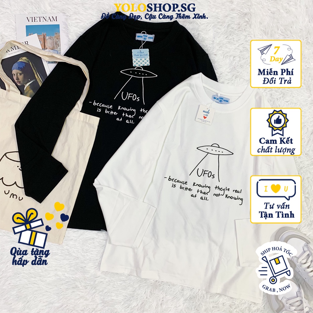 Áo Thun Tay Dài Unisex THÊU UFOs Thu Đông