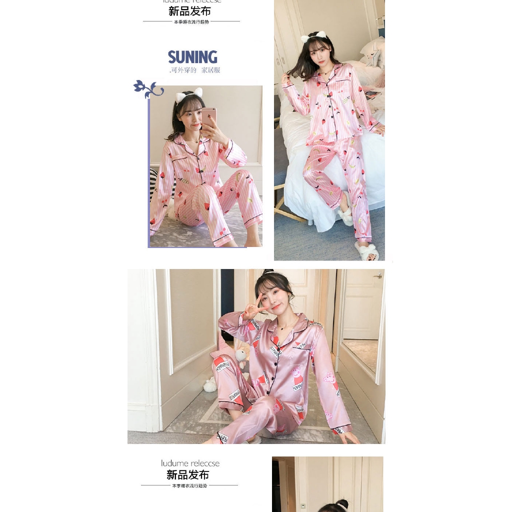 Bộ Đồ Ngủ 2 Món Vải Lụa Thoáng Mát Xinh Xắn Cho Nữ Kiểu Hàn Quốc