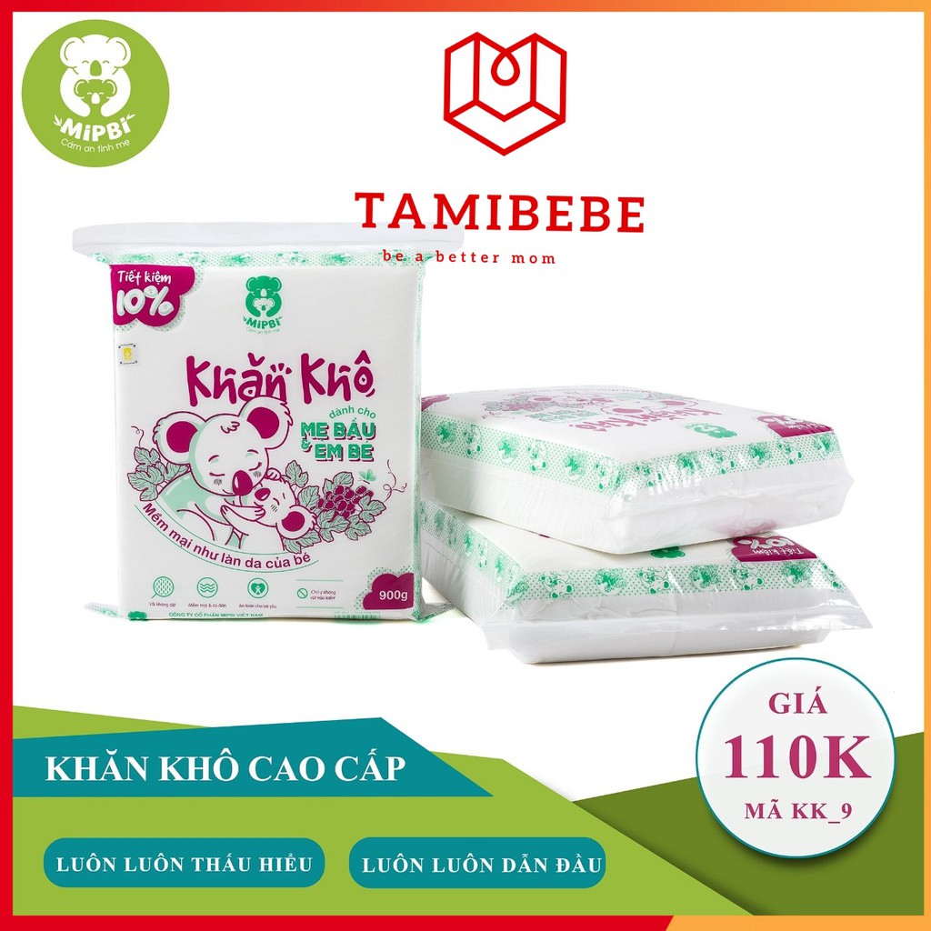 Khăn khô đa năng cho bé , khăn vải khô đa năng Mipbi bịch to 600g 600 tờ- Mẹ Míp Tamibebe