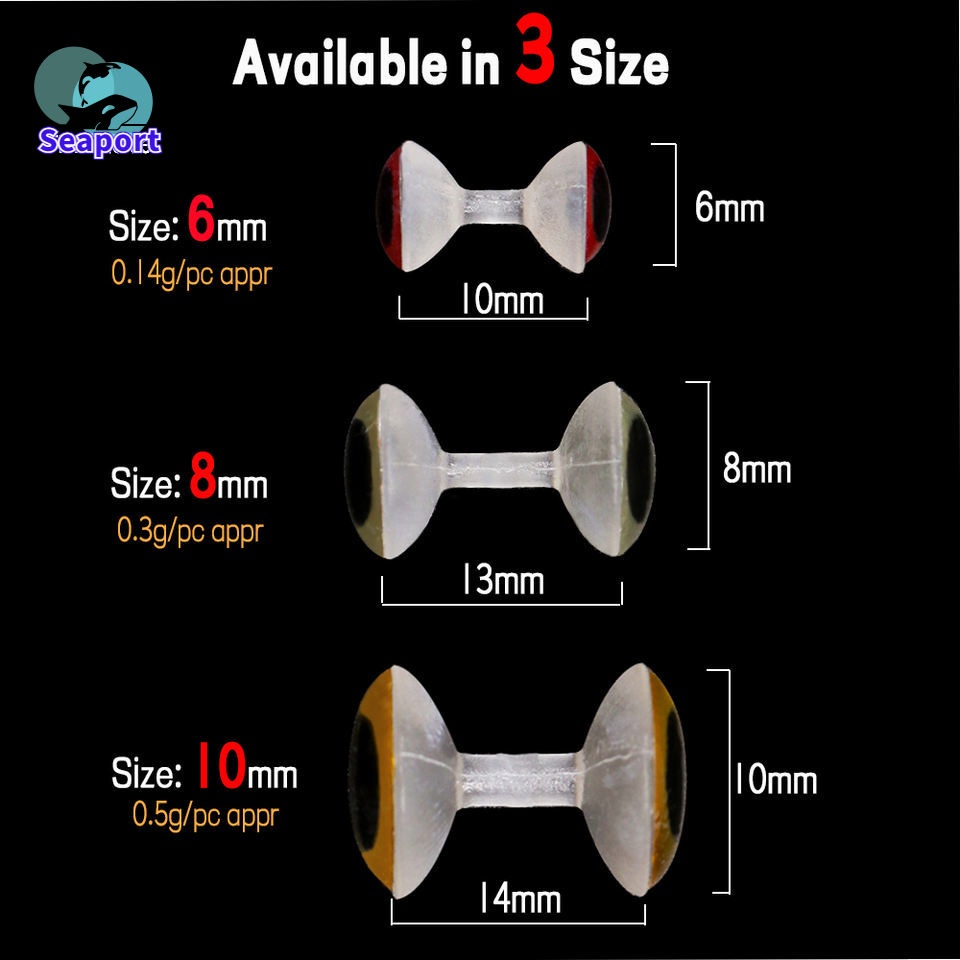 Set 10 Mắt 3D 6mm 8mm 10mm Hỗ Trợ Câu Cá