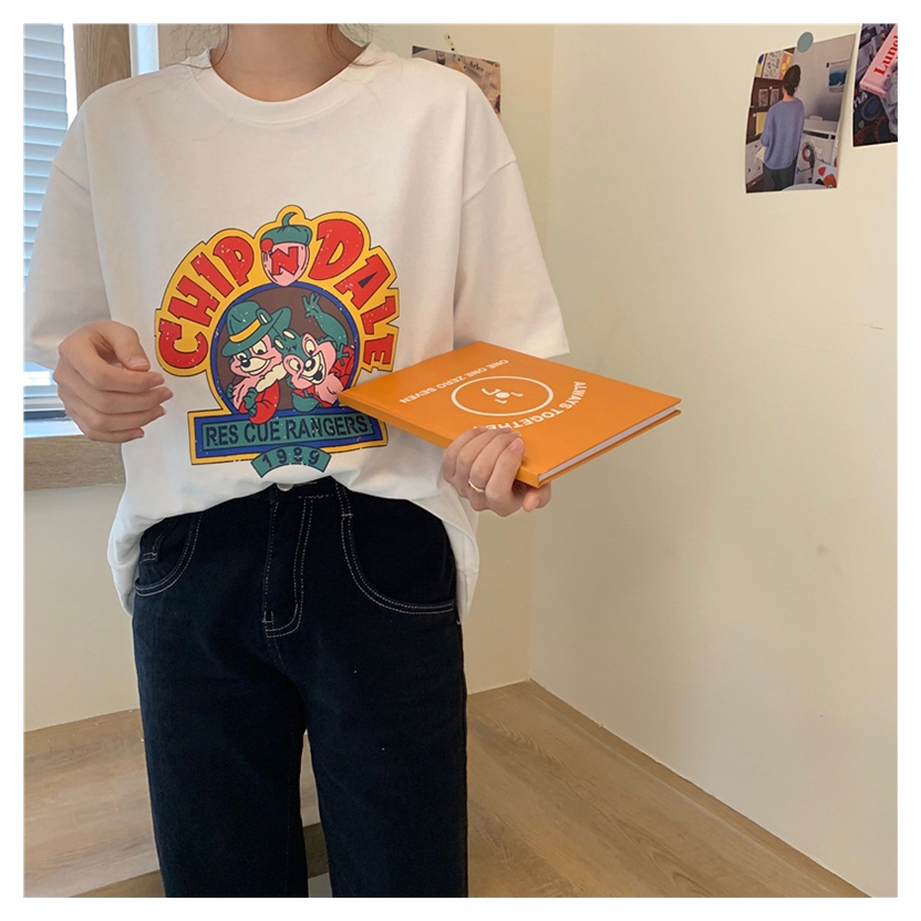 SUXI Áo thun cổ tròn ngắn tay in hình thời trang mùa hè cho nữ