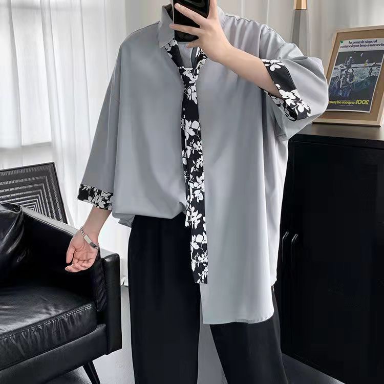 Áo Sơ Mi Tay Dài Họa Tiết Cà Vạt Thời Trang Hàn Quốc Cho Nam Nữ