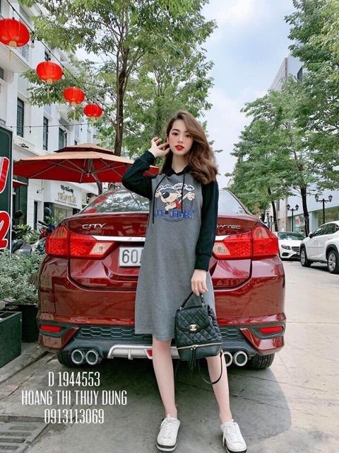 Đầm thun form dai tay phối mầu in hình 3d siêu hót | BigBuy360 - bigbuy360.vn